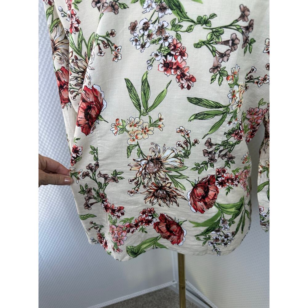 VTG Hester & Orchard Linen Blend Floral Blouse XL Cottagecore Button Front Top - Picture 14 of 14